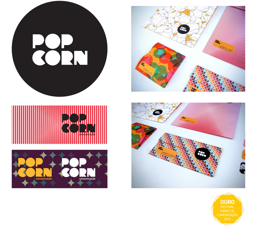 Popcorn Comunicação identidade visual design logo logomarca envelope